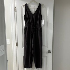Athleta Black V-Neck Drawstring Jumpsuit